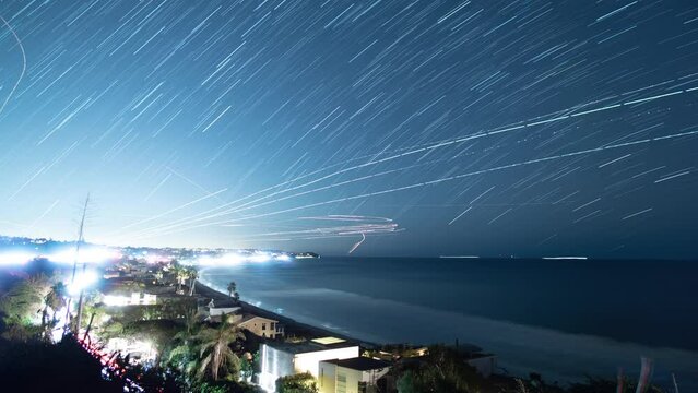 Startrails Above Malibu Zuma Beach California California USA Astrophotography Time Lapse