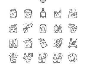Soda drink. Cocktail, lemonade, cola, beverage in bottle. Fast food. Pixel Perfect Vector Thin Line Icons. Simple Minimal Pictogram