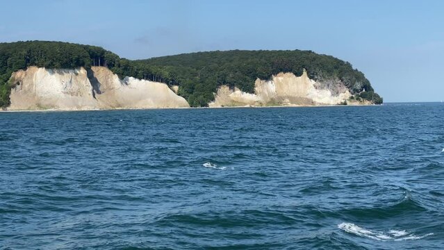 Jasmund National Park, Rugen Island in Germany, view of the cliffs from the ship, 4k video