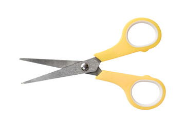 Yellow scissors isolated on transparent background - PNG format.