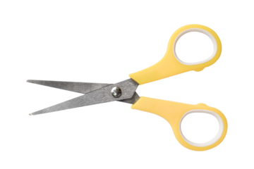 Yellow scissors isolated on transparent background - PNG format.