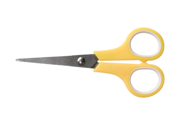 Yellow scissors isolated on transparent background - PNG format.