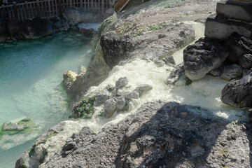 草津温泉　湯けむり　草津温泉湯畑