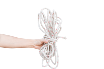 Man hand holding rope isolated on transparent background - PNG format.