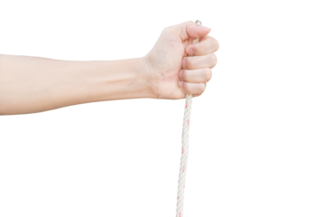 Man hand holding rope isolated on transparent background - PNG format.