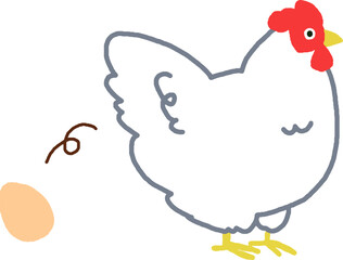 シンプル　卵を産む鶏のイラスト