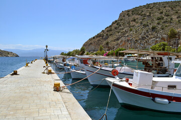 Fishing boats in Tolo, a small seaside village in Greece on the Peloponnese peninsula.