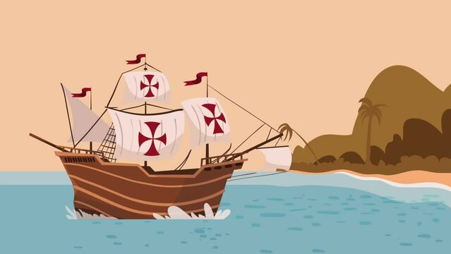 happy columbus day animation with caravel