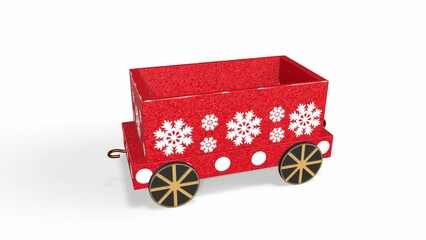 A carriage from a Christmas train with snowflake patterns on a white background 3d-rendering