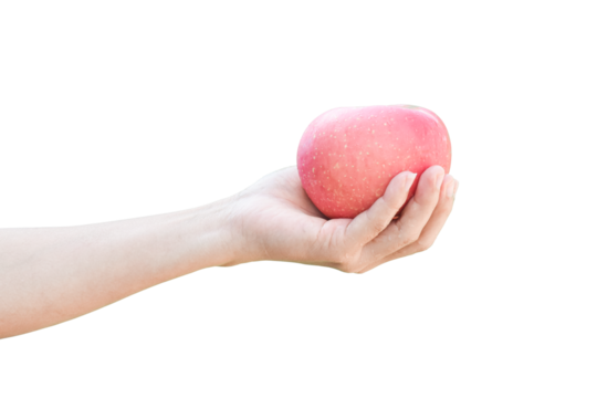 hand holding a red apple isolated on transparent background - PNG format. - Powered by Adobe