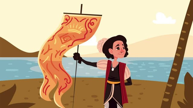 christopher columbus with flag animation