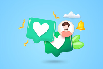 Social media like icon concept. Comment and Follower. 3D Web Vector Illustrations.