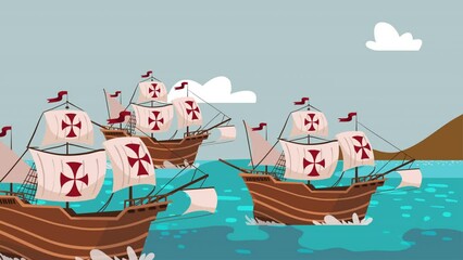 happy columbus day animation with caravels