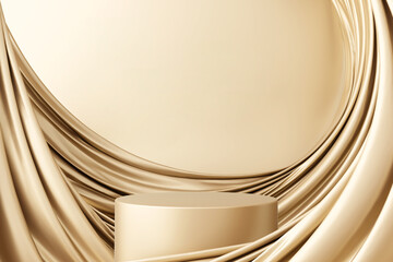 Golden color fabric flow luxury elegant stand display platform product cosmetics beauty product or skincare female advertisement premium hi-end perfume scent wave fashion cloth satin. 3D Illustration.