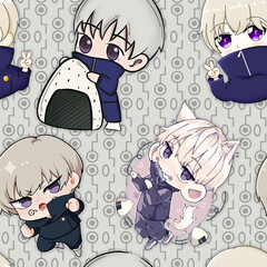 seamless pattern kids anime cartoon and with grey hair short