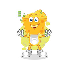 cheese head full battery character. cartoon mascot vector