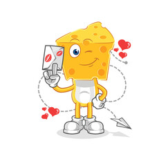 cheese head hold love letter illustration. character vector