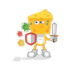 cheese head against viruses cartoon. cartoon mascot vector