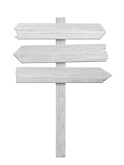 White wood arrow signpost on transparent background - PNG format.