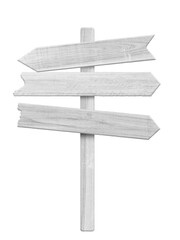 White wood arrow signpost on transparent background - PNG format.