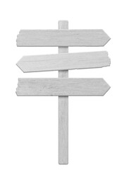 White wood arrow signpost on transparent background - PNG format.