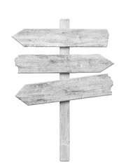 White wood arrow signpost on transparent background - PNG format.