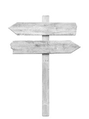White wood arrow signpost on transparent background - PNG format.