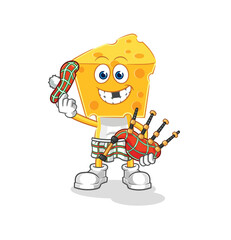 cheese head scottish with bagpipes vector. cartoon character
