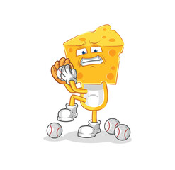 cheese head baseball pitcher cartoon. cartoon mascot vector
