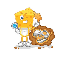 cheese head archaeologists with fossils mascot. cartoon vector