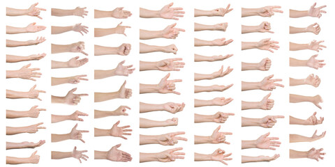 GROUP of Male hands gestures isolated on transparent background - PNG format.