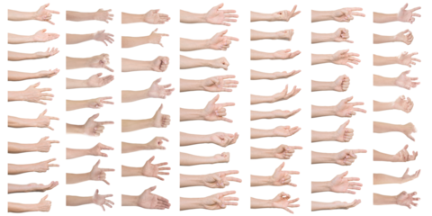 GROUP of Male hands gestures isolated on transparent background - PNG format.