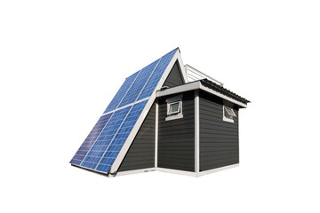 House with solar panel isolated on transparent background - PNG format.