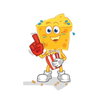 Cheese Head Fan With Popcorn Illustration. Character Vector