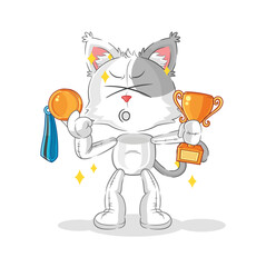cat winner with trophie. cartoon character
