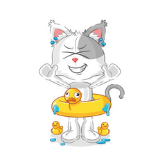 cat with duck buoy cartoon. cartoon mascot vector