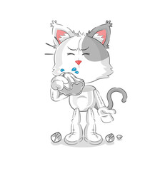 cat blowing nose character. cartoon mascot vector