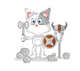 cat viking with an ax illustration. character vector