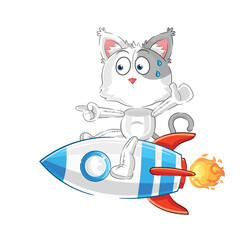 cat ride a rocket cartoon mascot vector