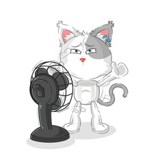 cat with the fan character. cartoon mascot vector