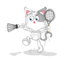 cat smash at badminton cartoon. cartoon mascot vector