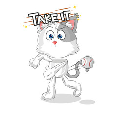 cat throwing baseball vector. cartoon character