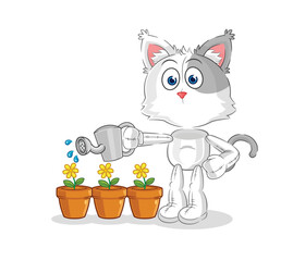cat watering the flowers mascot. cartoon vector