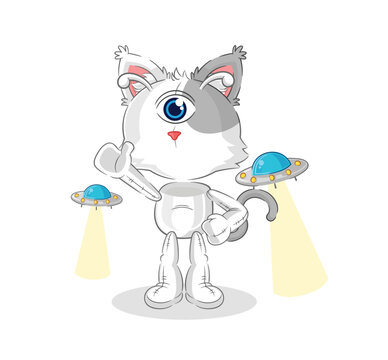 cat alien cartoon mascot vector