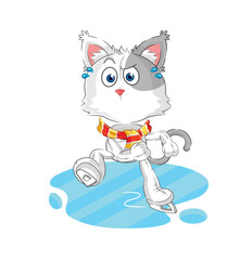cat ice skiing cartoon. character mascot vector