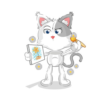 cat traditional painter cartoon character vector