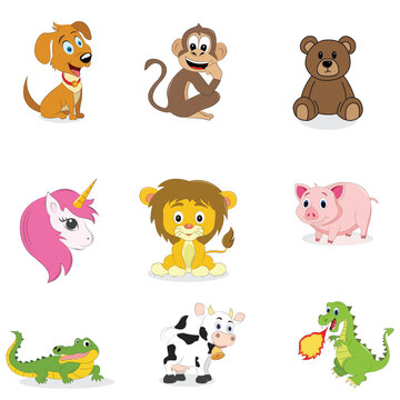 Cute animals set vector illustrations for children's projet