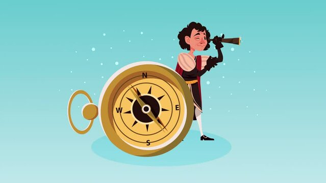 christopher columbus with telescope animation