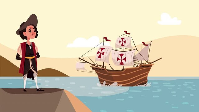 christopher columbus with caravel animation