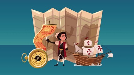 christopher columbus with flag animation - Powered by Adobe